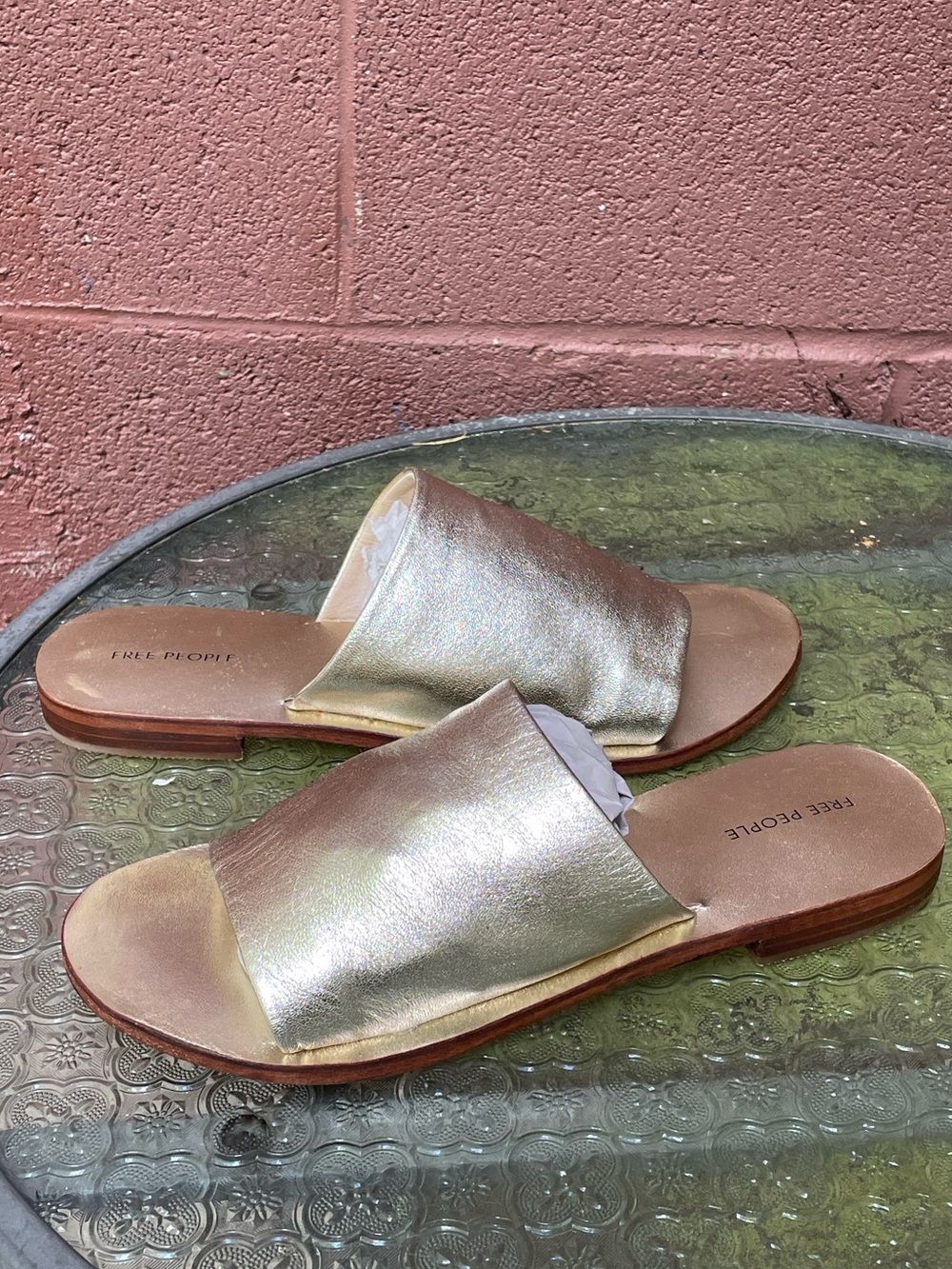 New Free People Vicente Gold Slide Sandals Size 37